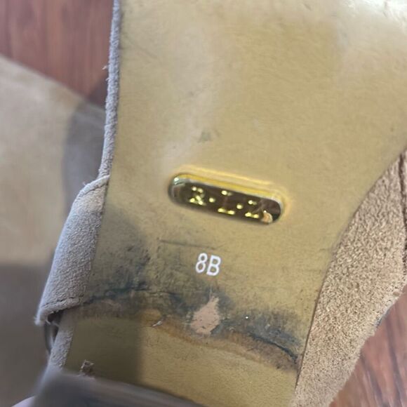 Lauren Ralph Lauren sure Tan beige heeled Brown  Leather boots size 8 - Picture 3 of 8